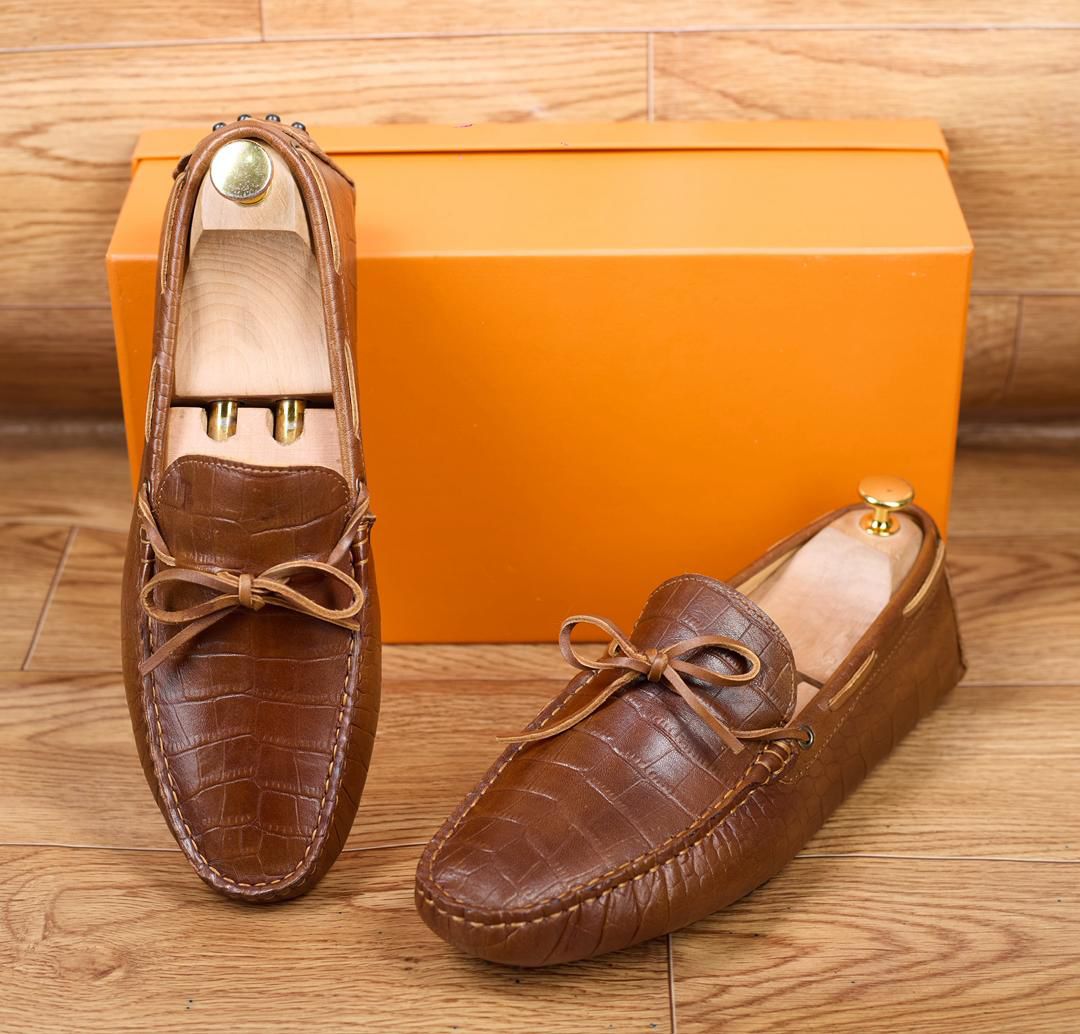 Mocassins en cuir marron effet crocodile pour homme