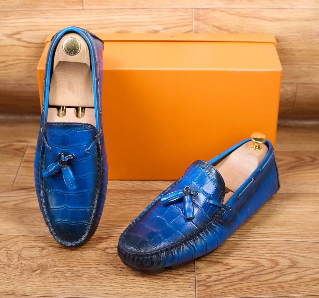 Mocassins en cuir bleu