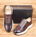 Sneakers haut de gamme pour homme en cuir marron patiné