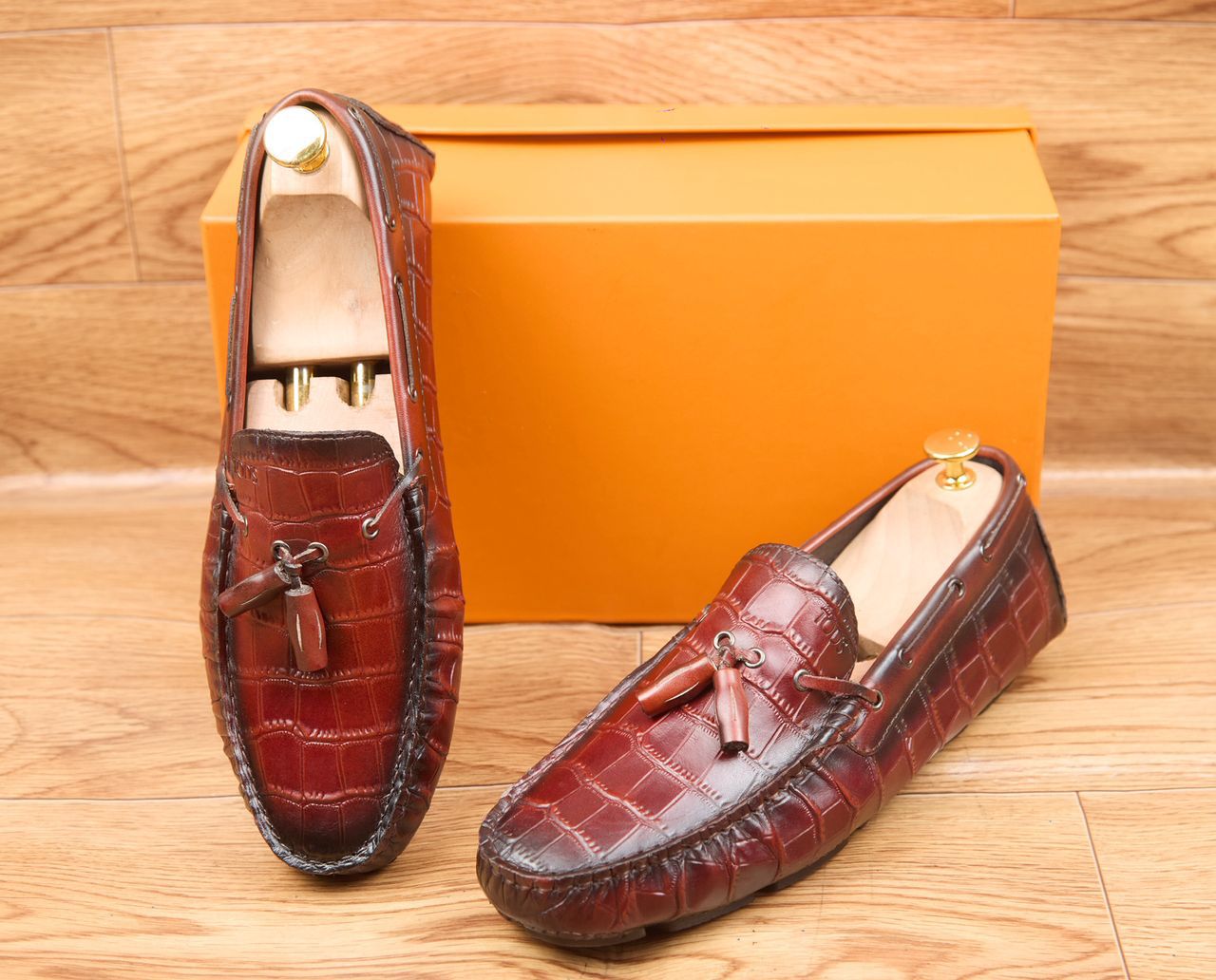 Mocassins en cuir pour homme avec une texture imitation crocodile