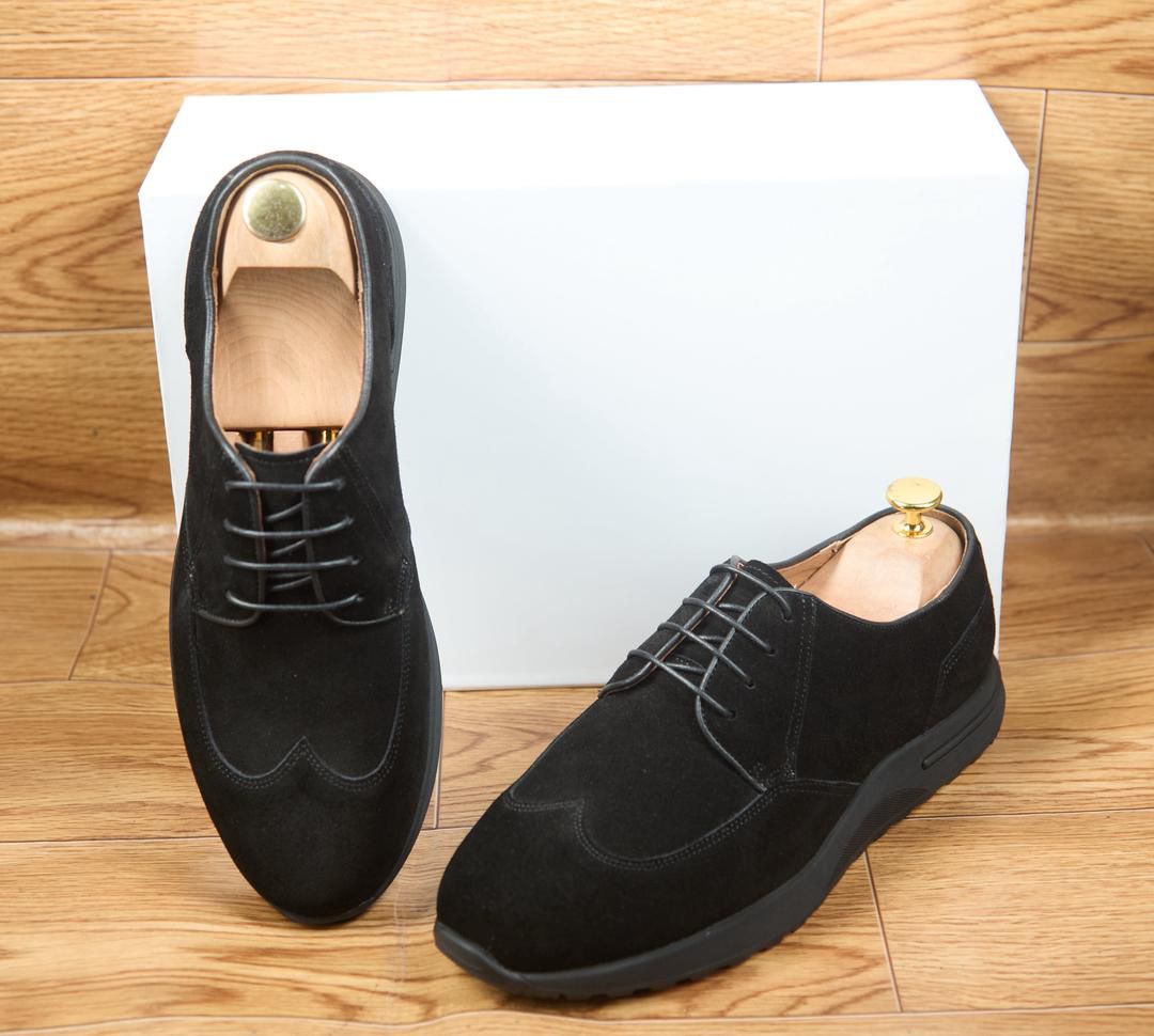 Chaussures derbies pour hommes en cuir suédé (veau velours) noir