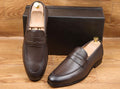 Mocassins Penny Loafers pour homme en cuir marron foncé grainé