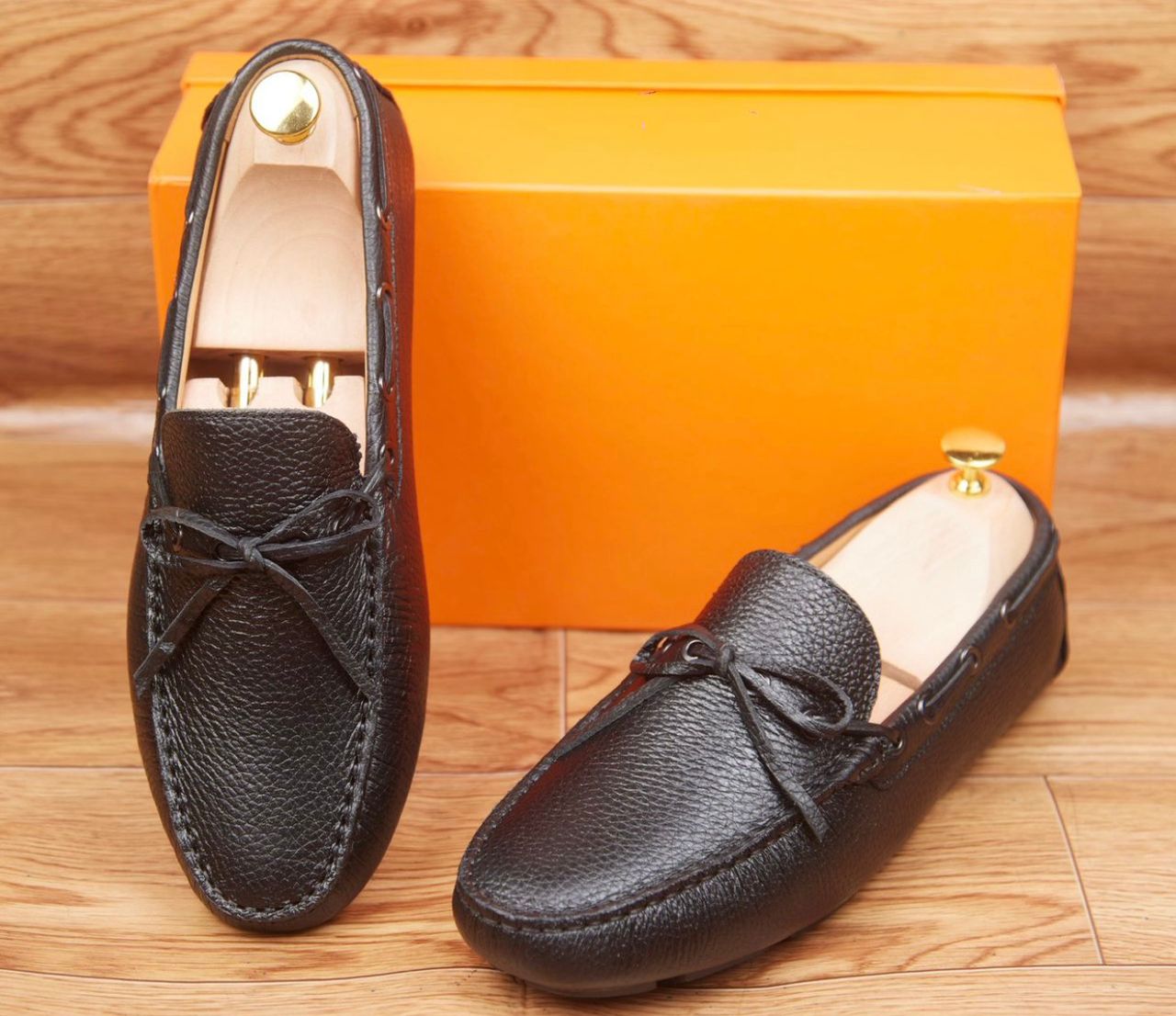 Mocassins pour homme en cuir grainé noir