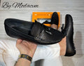 Mocassins en cuir lisse noir à pampilles de la marque By Modacim (Gamme Exclusive).