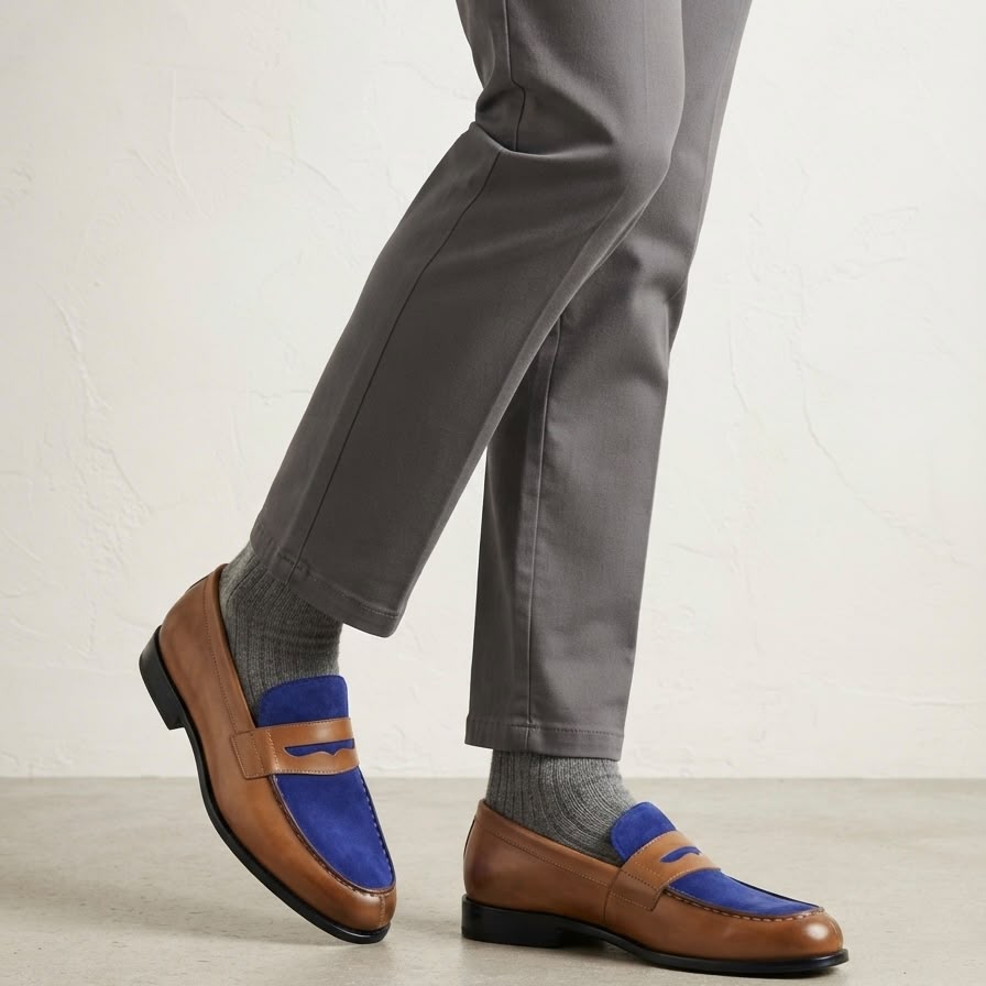 mocassin bicolore à patte de type "Penny Loafer"